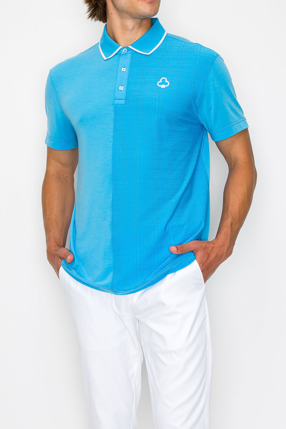 Model with Grid Contrast Polo